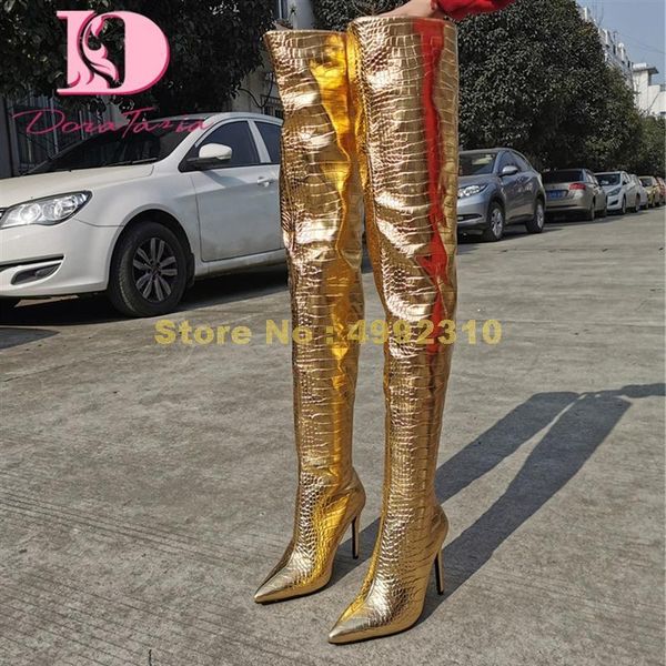 

boots plus size 35-47 female thin high heels over the knee pointed toe thigh women golden shoes, Black