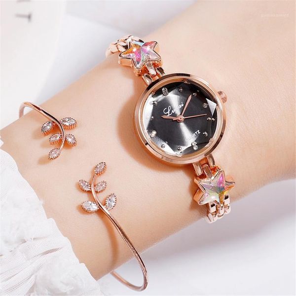 

women fashion watch casual simple trend ultra-thin bright diamond hexagonal alloy ladies bracelet set wristwatches, Slivery;brown