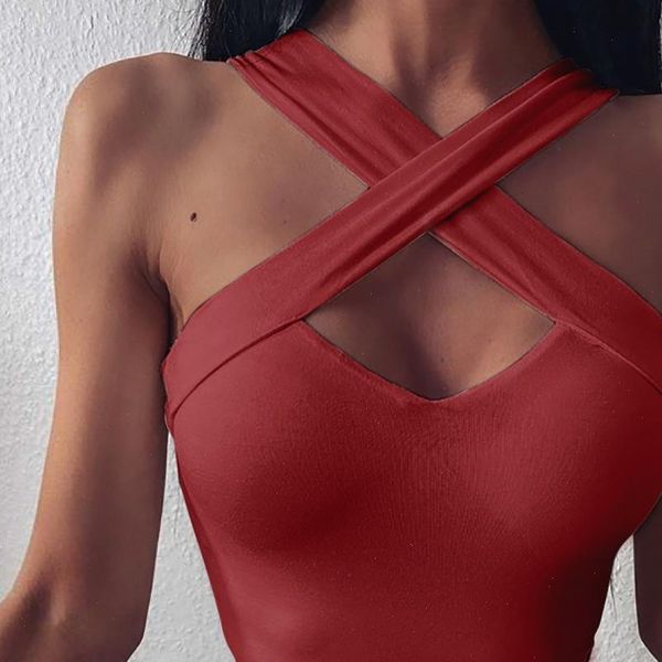 

strappy cross crop over womens tank front cut out halter neck sleeveless backless bandage vest summer clothes, White
