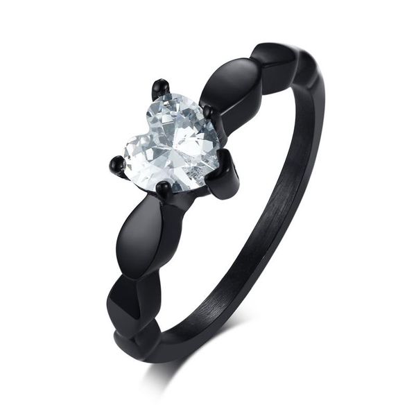 

cluster rings heart love engagement for women bling cz black stainless steel female alliance jewelry, Golden;silver