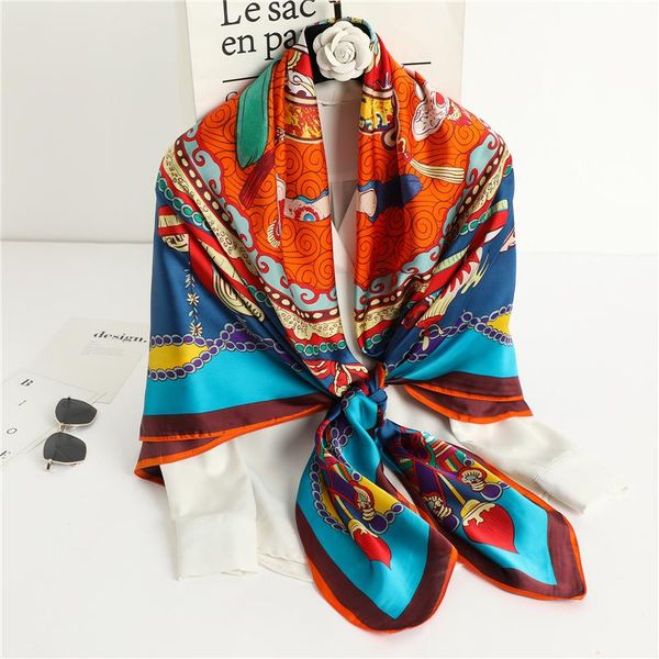 

scarves 2021 square silk scarf fashion lady head wraps female large hijab foulard women bandana neckerchief summer 135x135cm, Blue;gray