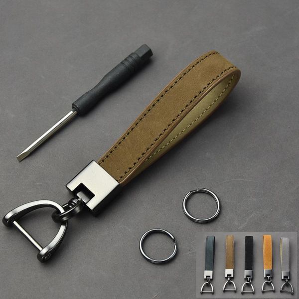 

keychains classical layer cowhide car keychain detachable metal 360 degree rotating horseshoe buckle men's key chain gift accessries, Silver