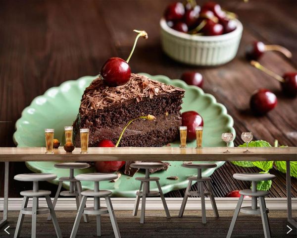 

wallpapers papel de parede cakes cherry plate piece 3d custom wallpaper,living room bar tv sofa wall kitchen cafe bakery murals