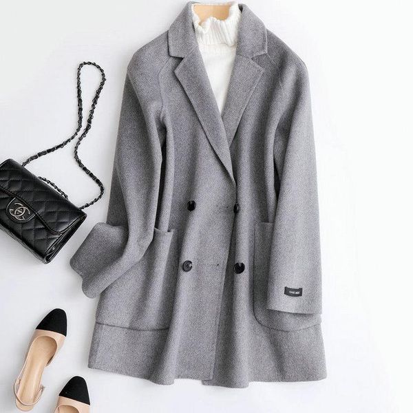 

women's wool & blends 2022 double cashmere winter woolen coat for women loose style korean simple short coats, Black