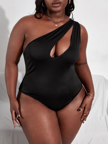 

sxy plus cut out one shoulder bodysuit m4qy#, Black