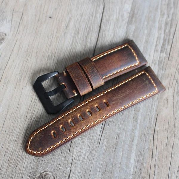 

watch bands super vintage 24mm italy genuine leather strap, Black;brown
