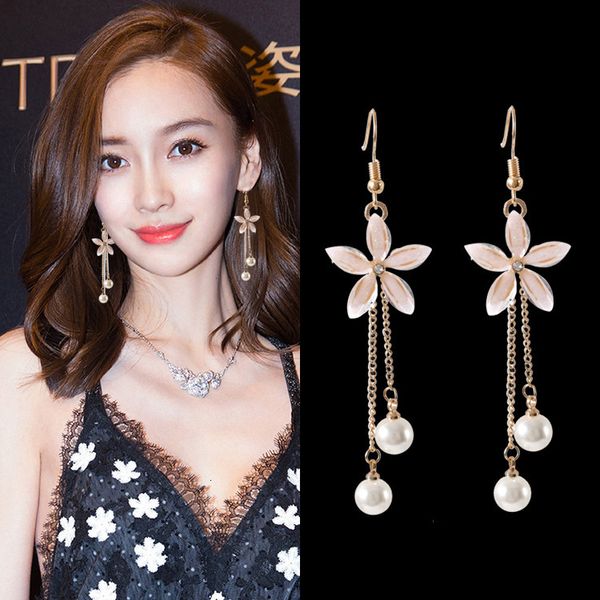 

new hook flower earrings long pearl tassel earrings, Silver