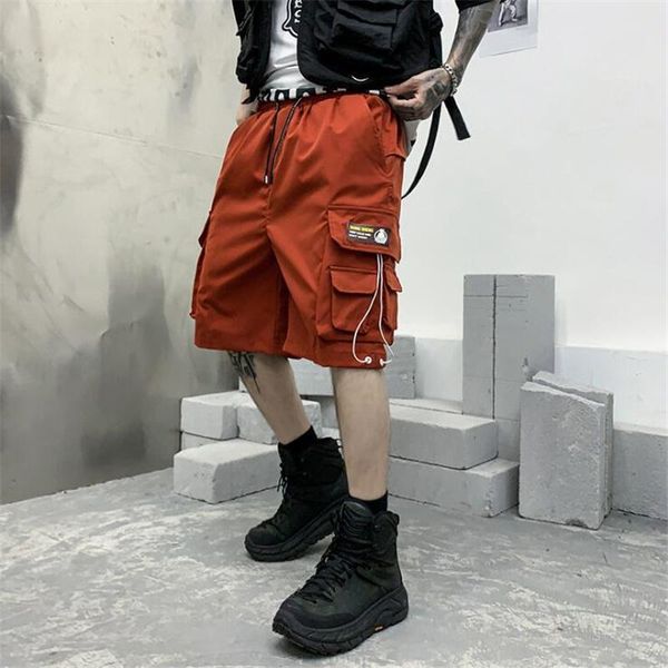 

goth streetwear cargo shorts men's harajuku punk hip hop techwear loose casual bermuda homme 3 colors, White;black