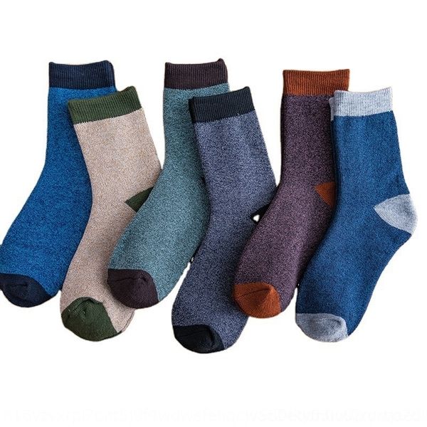 

fWW men's winter thickened warm knitting terry men's casual cotton tube warm medium medium socks rib color matching towel socks, Black