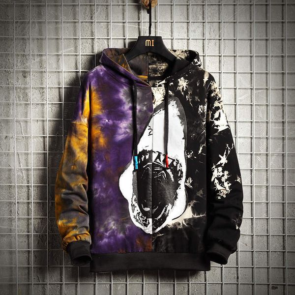 

men's jackets men hoodies autumn sweatshirt tie dye hip hop harajuku japanese streetwear white hoodie sweatshirts, Black;brown