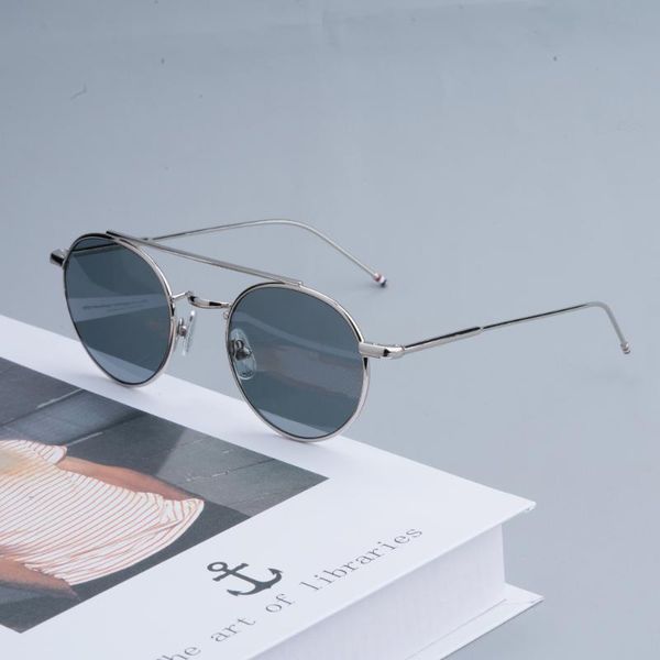 

sunglasses thom vintage alloy retro round metal eyeglasses frame for male and female blue lens, White;black