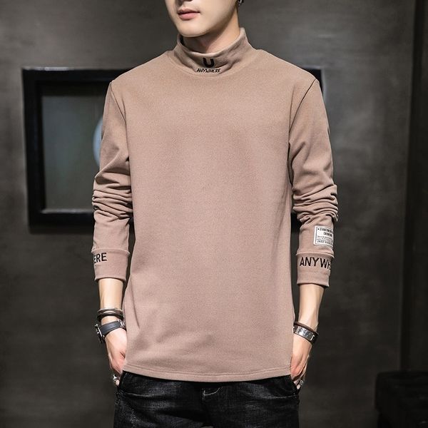 

6fu 2020high collar - long sleeve op - spring men's t-shirts) and autumn solid color base shirt student korean version with men's, White;black