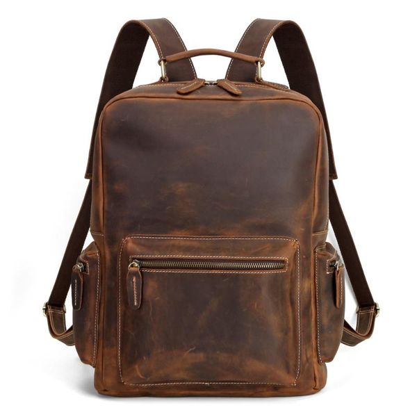 

backpack vintage men chic genuine leather college bag high capacity casual mens travel bags mochila df518