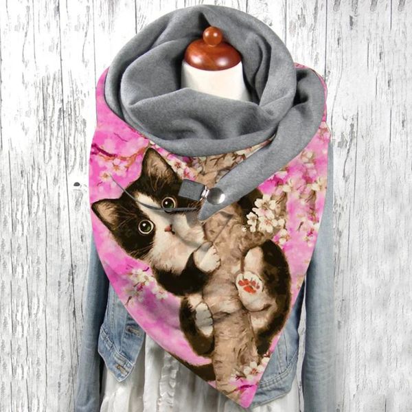 

scarves vintage animal cat printed winter scarf women fashion christmas printing button soft wrap casual warm shawls, Blue;gray
