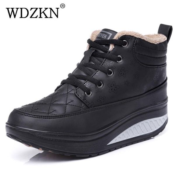 

boots wdzkn short plush women fashion round toe wedge platform ankle for winter warm casual shoes ha003, Black
