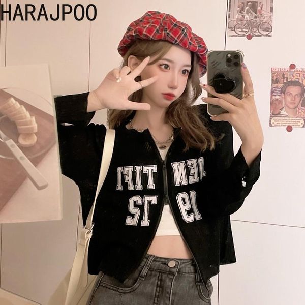 

women's knits & tees harajpoo female cardigan retro striped knitted women spring fall 2021 design double zipper long sleeve harajuku cl, White