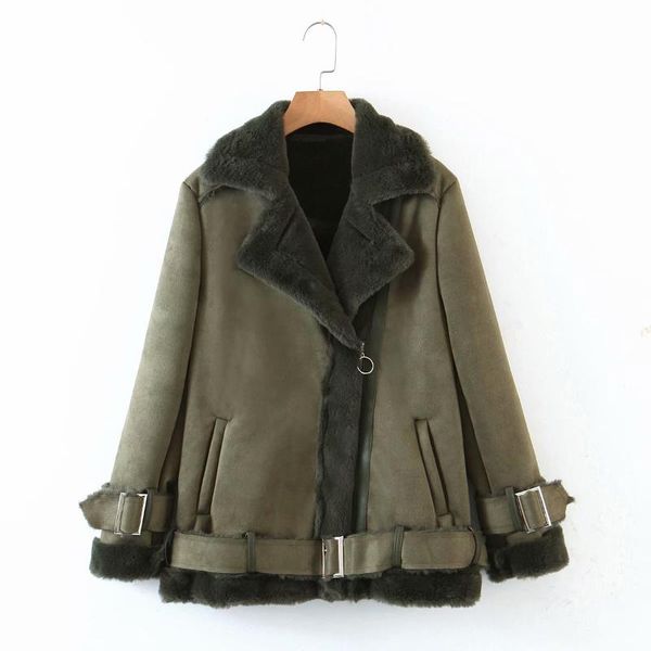 

women's jackets warm winter motorcycle velvet jacket female lapels fur thick korean version leather coat outwear 2022 bomber, Black;brown