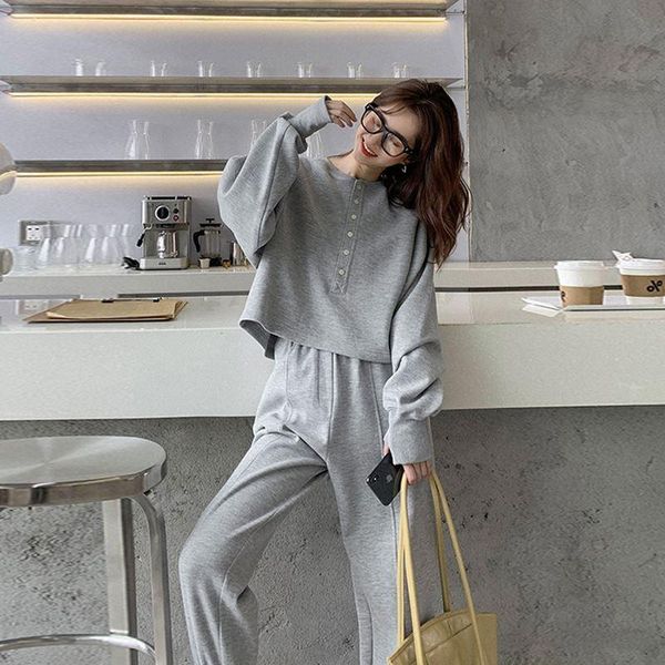 

women's two piece pants tracksuit women 2 set loose comfortable simple style solid color long sleeve casual suit clothes 2021 spring au, White