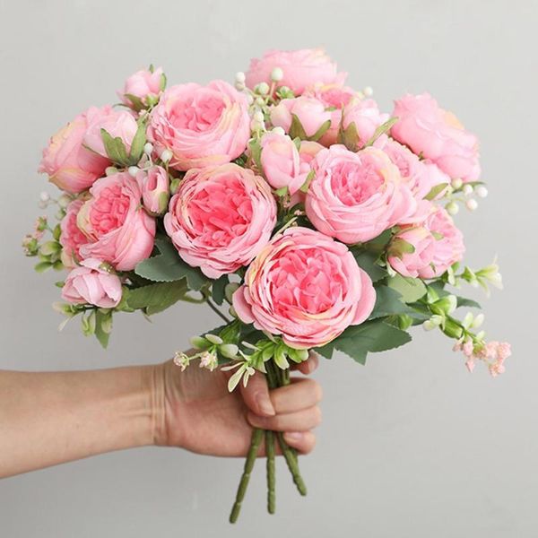 

decorative flowers & wreaths 1pc 5-head artificial cloth rose home party bridal wedding table decoration fake flower for