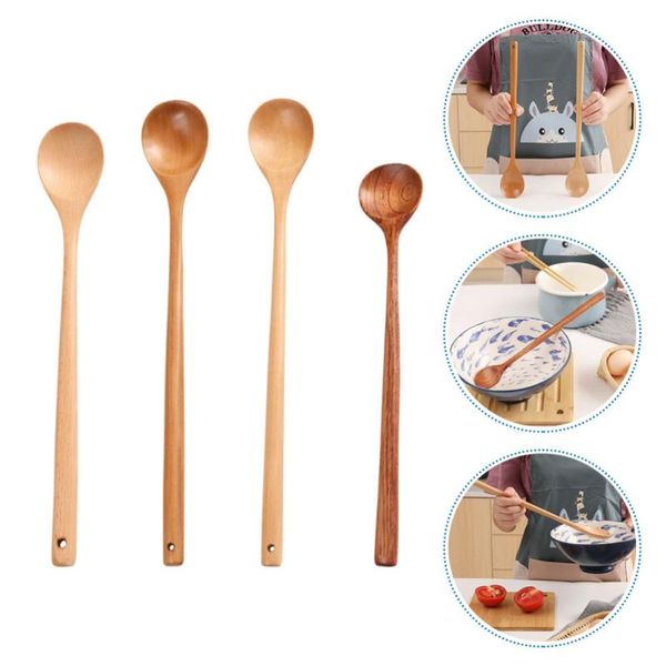 

spoons 4pcs wooden long handle soup porridge (assorted color)