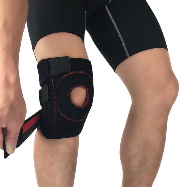 

compression knee support sleeve protector elastic adjustable kneepads brace springs gym sports basketball volleyball 1pc elbow & pads, Black;gray