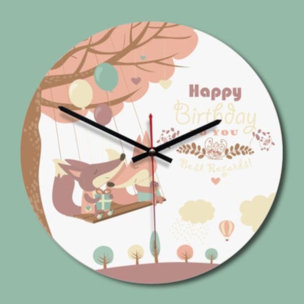 

wall clocks portable decorative clock for bedroom round cartoon printed nordic wind acrylic wooden children's