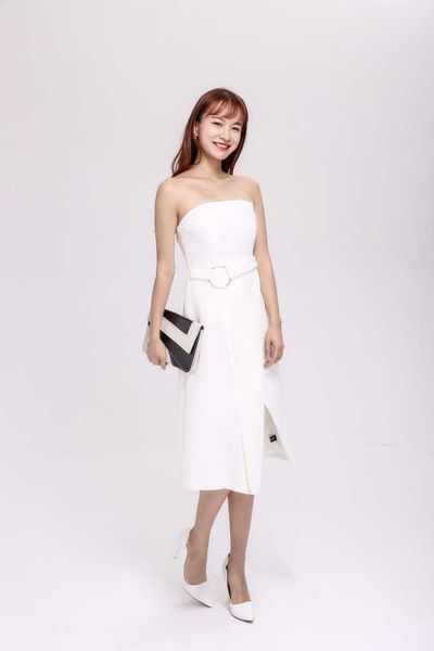 

luxury party evening dress 2021 summer women's white strapls off shoulder split skirt, White;pink