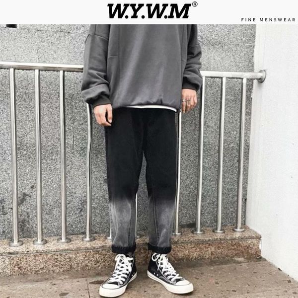 

wywm men vintage gradient jeans harem pants 2021 mens solid ankle hip hop denim male fashion loose zipper joggers men's, Blue