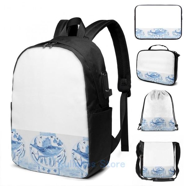 

backpack funny graphic print blue and white ginger jar fish usb charge men school bags women bag travel laptop