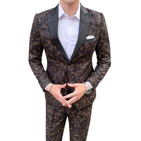 

suits dress men casual business meeting printed wedding marriage suit 2 pcs set (blazers+pants) plus size 5xl two-button fashion men's, White;black
