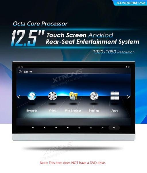 

car video xtrons 12.5'' android 9.0 octa core touch screen portable headrest multimedia player hdmi input speaker support 1080p