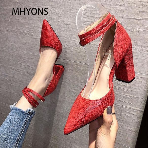 

dress shoes spring 2021 women's high heels european and american fashion pointed thick heel snake pattern wrapped thin lace, Black