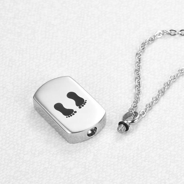 

pendant necklaces stainless steel footprints army card human ash pet urn cremation memorial dog tags openable put in ashes holder necklace, Silver