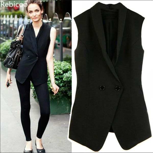 

women's vests women black vest double breasted formal female waistcoat vestes sans manches ol style blazer, Black;white