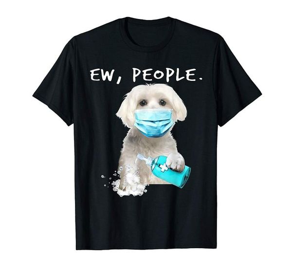 

men's t-shirts 2021 summer t-shirt maltese ew people dog wearing a face mask print pattern street hip-hop cotton o-neck oversized, White;black