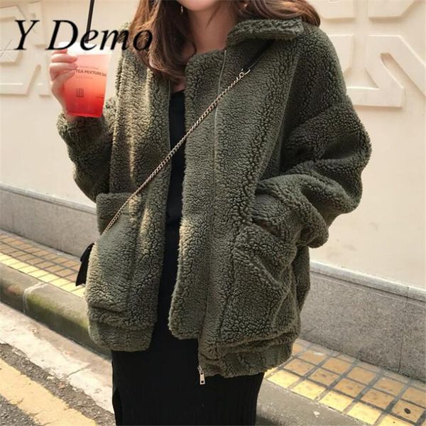 

women's jackets lambs jacket 2021 winter warm long sleeve loose women zipper, Black;brown