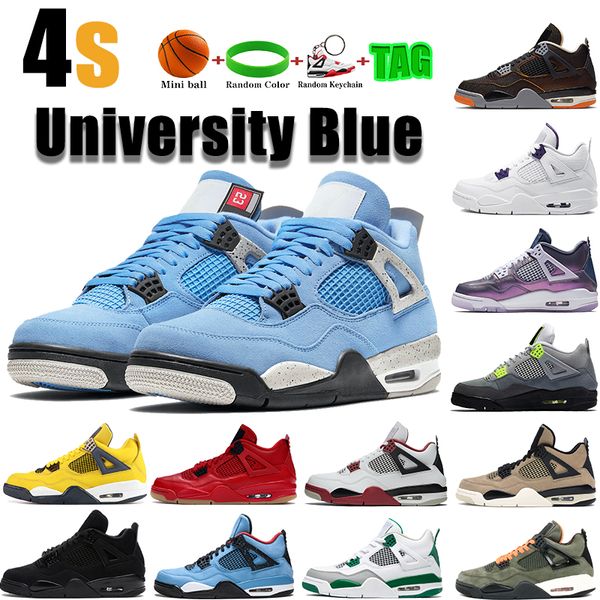 

university blue paris 4 4s iv mens basketball shoes bred se neon black cat fire red pine green starfish mushroom white cement sports sneaker