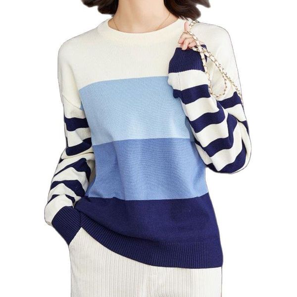 

women's sweaters casual knit sweater 2021 autumn and winter striped loose design pullover fashionable clothing, White;black