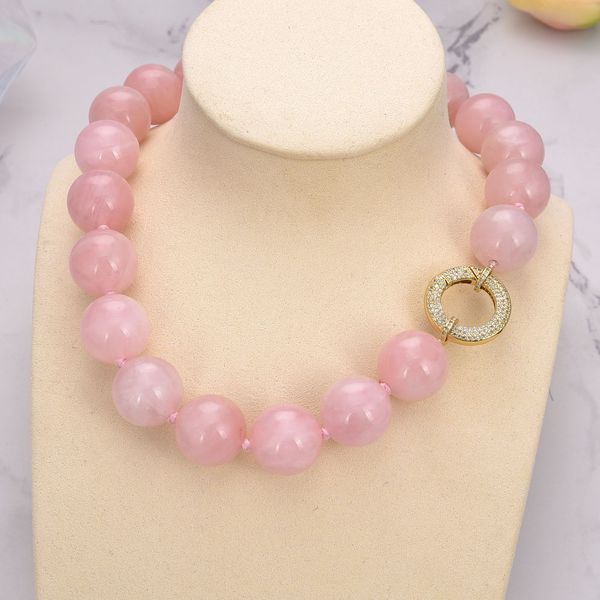 

guaiguai jewelry 20mm natural pink rose quartz crystal necklace cz clasp handmade for women real gems stone lady fashion jewellery, Silver