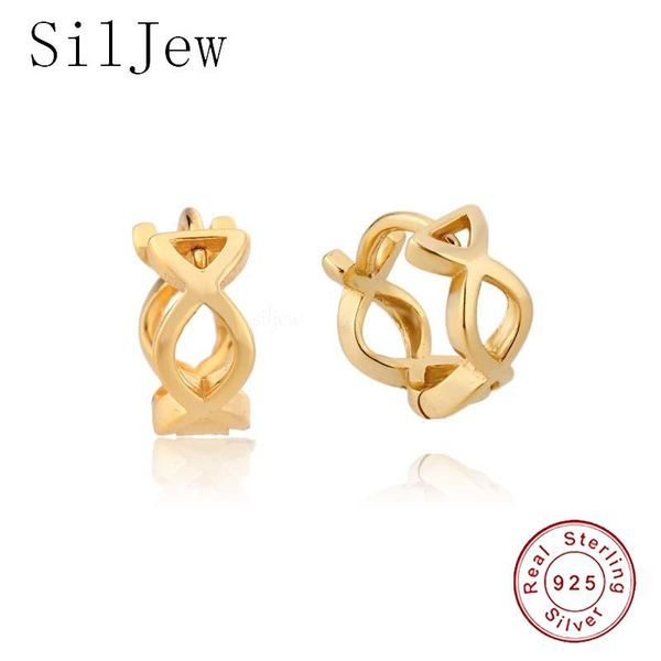 

hoop & huggie siljew genuine 925 sterling silver romantic baroque link chain minimlist hip hop punk earrings for women jewelry accessory, Golden;silver