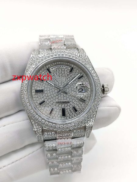 Orologi con diamanti pieni della migliore qualità Orologio in acciaio inossidabile argento 904 quadrante con diamanti con cinturino in diamanti Orologio da polso da uomo automatico 40mm