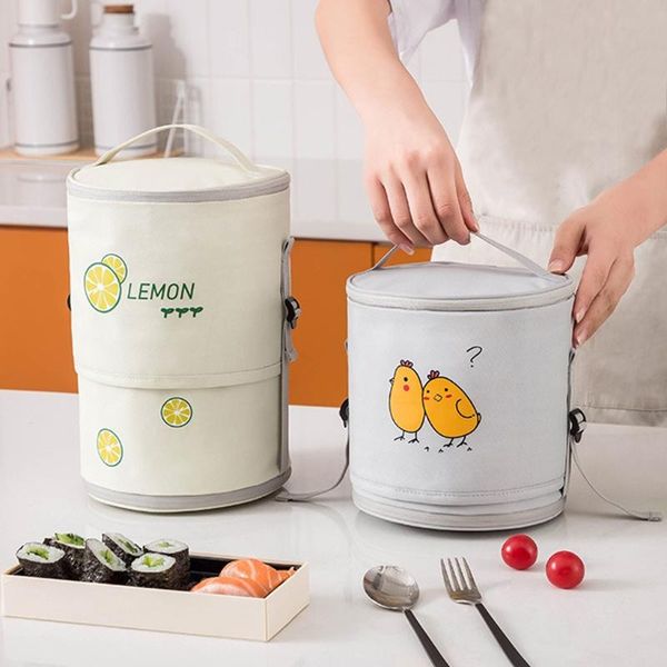 

round lunch bag box insulated thermal oxford waterproof picnic x7je dinnerware sets