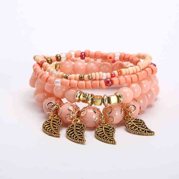 

chinese-style products national style bracelet multi-layer elastic small fresh fashion leaf pendant