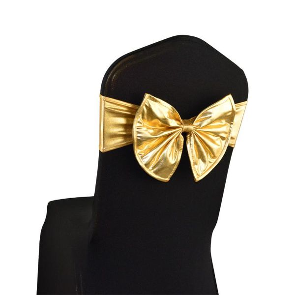 

20pcs/lot grade luxury gold metallic thick large size bow tie chair sash for wedding party banquet festival ceremony decor sashes