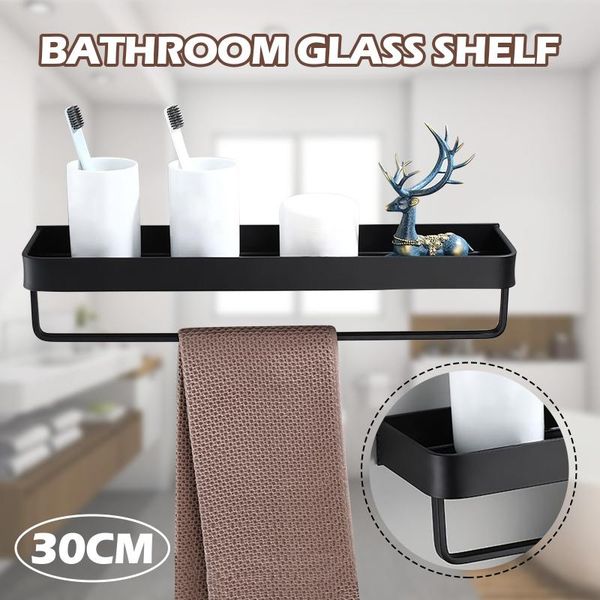 

hooks & rails bathroom shelf black aluminum wall-mounted square shampoo cosmetic shelves kitchen nets storage rack organizer