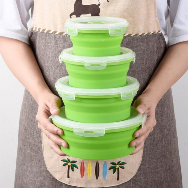 

dinnerware sets 4 pack silicone folding bento box collapsible portable lunch storage container for children adult