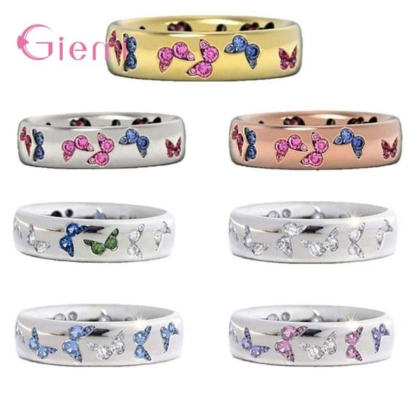 

cluster rings office lady accessories 925 sterling silver micro paved cubic zircon butterfly style female jewellery, Golden;silver