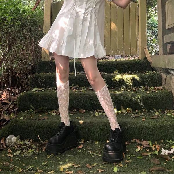 

pattkin korean versatile lace pile hollow net middle tube women' socks, Red;black