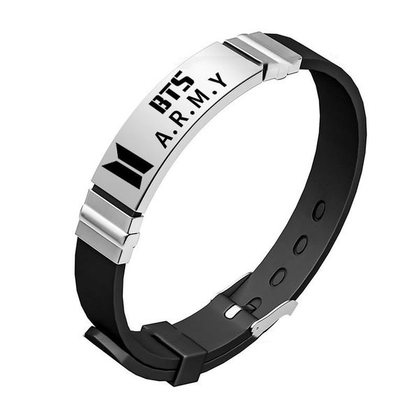 

charm bracelets korean kpop army letter silicone adjustable for women girls boys punk initial hand bracelet jewelry birthday gifts, Golden;silver