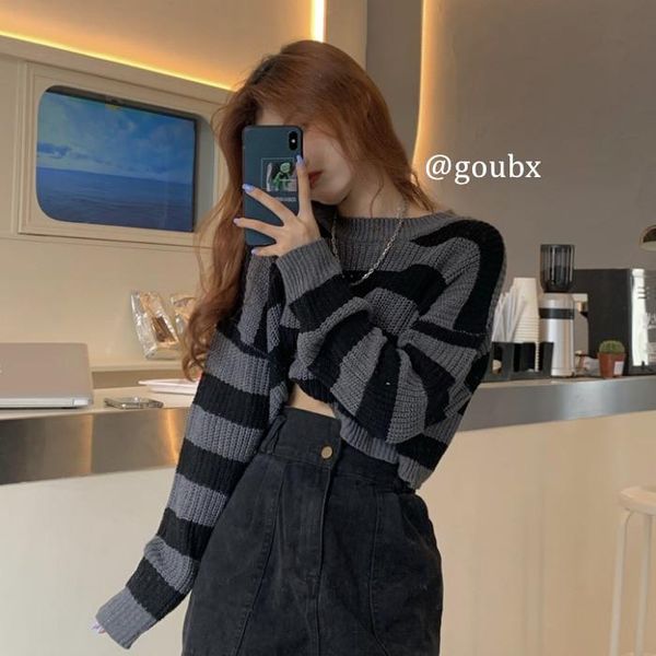 

women's sweaters korean style woman fashion pullover knitted loose long sleeve pull femme clothing db60my, White;black